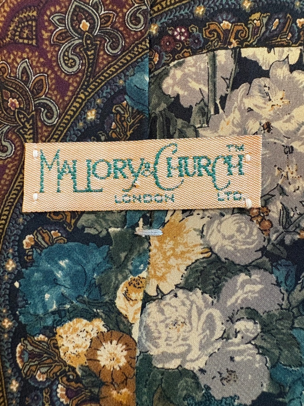 Vintage Mallory & Church London Silk Floral Paisley Necktie 3.5” Wide